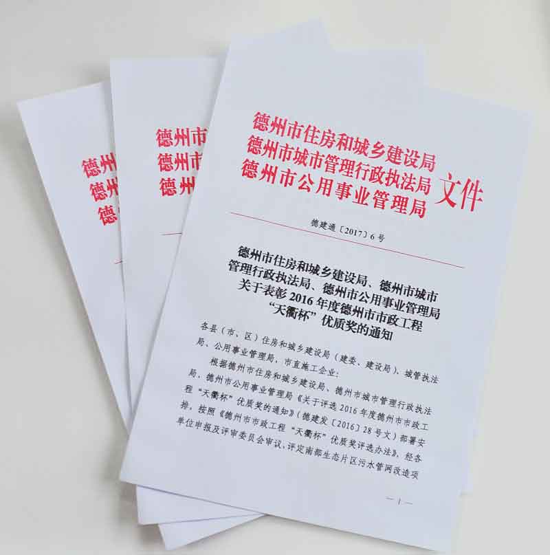 總公司兩項(xiàng)工程雙雙榮獲德州市建筑工程最高獎項(xiàng)——天衢杯